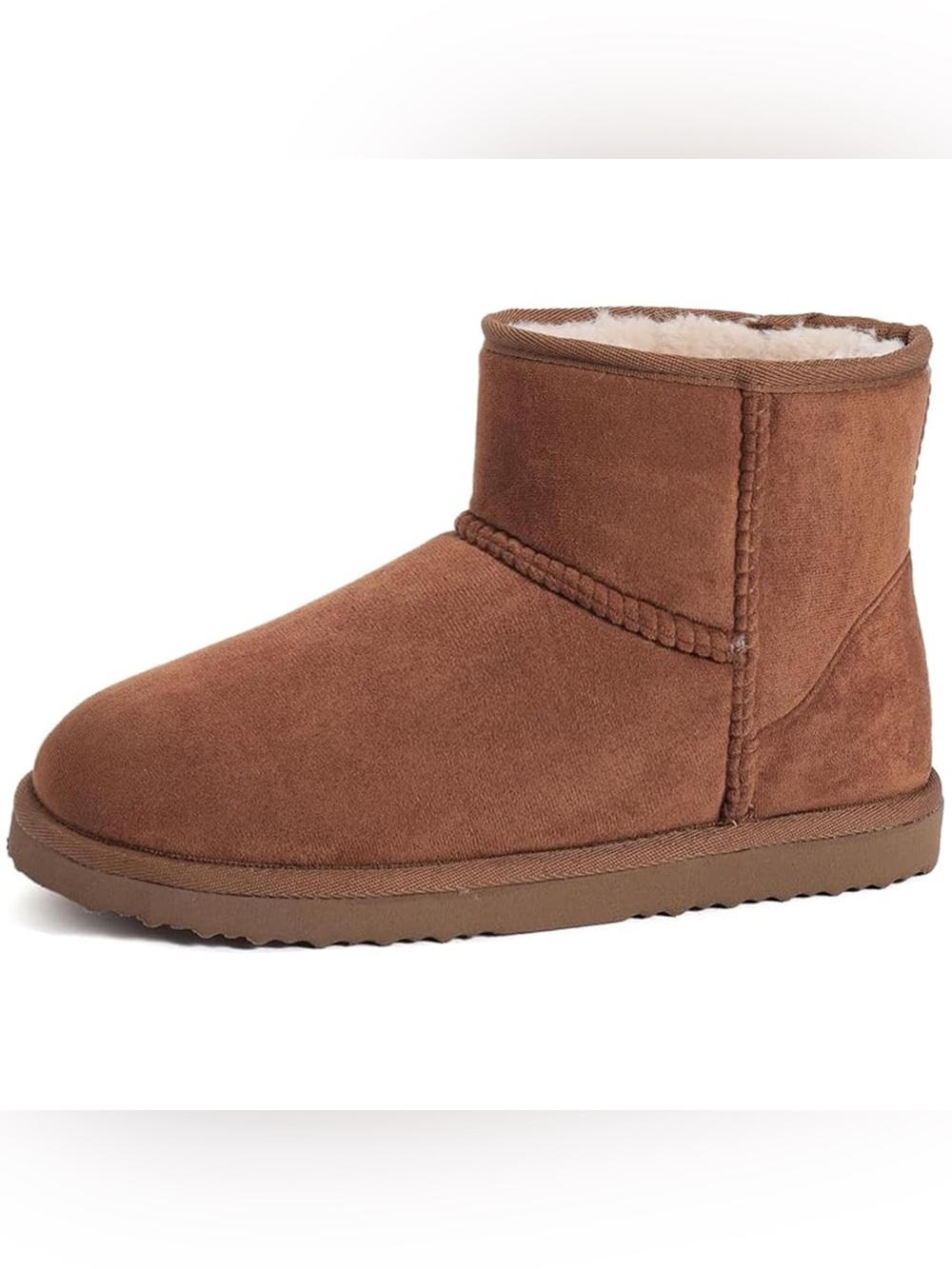 Plush Shearling-Lined Short Suede Boot in Brown